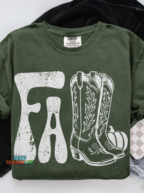 Western Fall Autumn Grunge Fal Casual Print T-shirt
