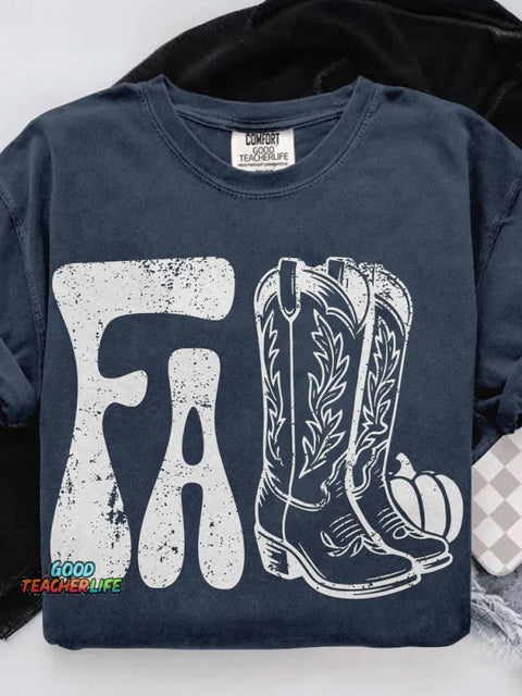 Western Fall Autumn Grunge Fal Casual Print T-shirt