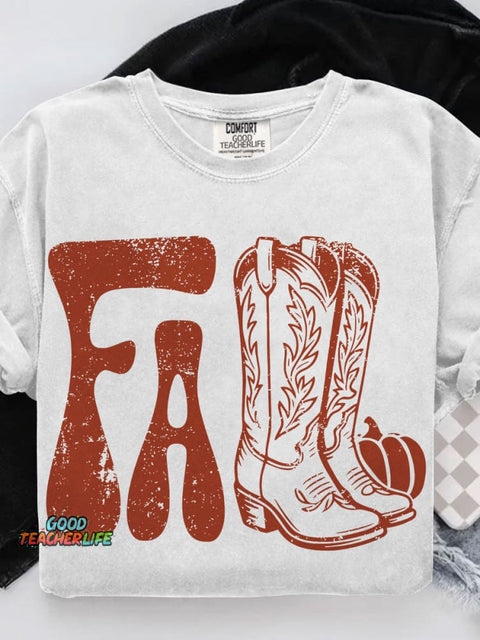Western Fall Autumn Grunge Fal Casual Print T-shirt