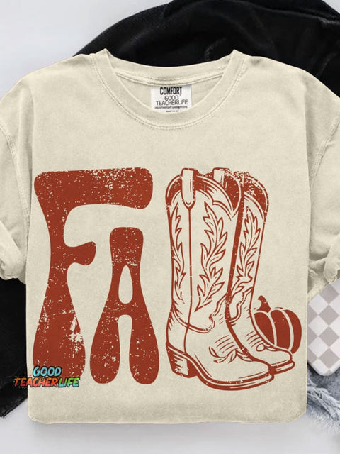 Western Fall Autumn Grunge Fal Casual Print T-shirt