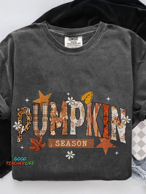 Pumpkin Season Retro Halloween Casual Print T-shirt