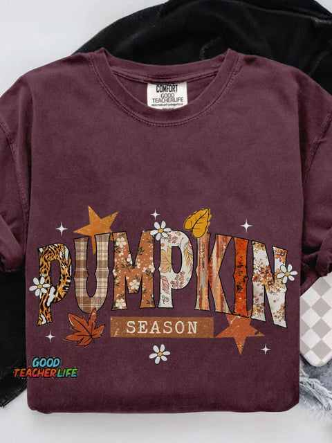 Pumpkin Season Retro Halloween Casual Print T-shirt