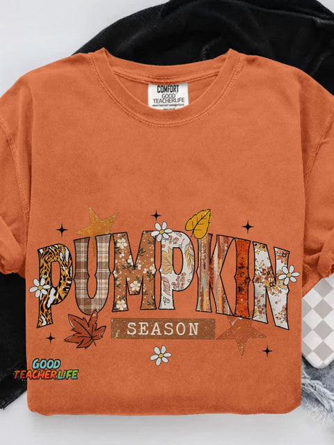 Pumpkin Season Retro Halloween Casual Print T-shirt