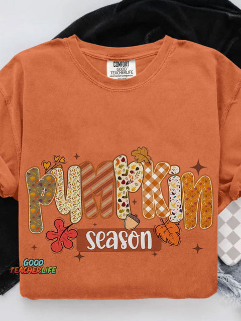 Pumpkin Season Retro Halloween Casual Print T-shirt