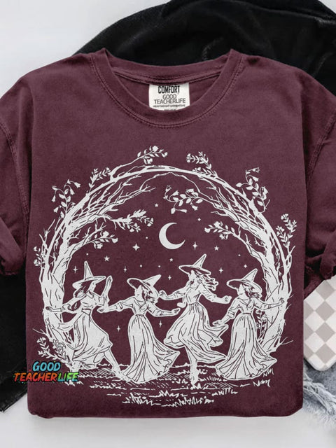 Girly Halloween Witchy Casual Print T-shirt