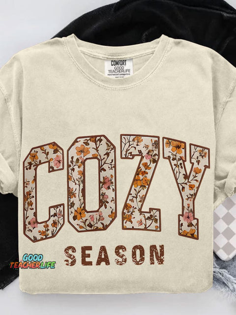 Cozy Season Thanksgiving Casual Print T-shirt