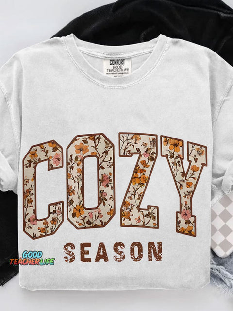 Cozy Season Thanksgiving Casual Print T-shirt