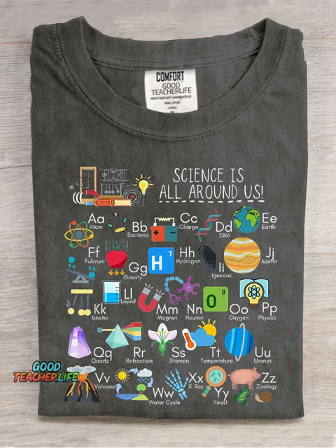 Science Is All Around Us Periodic Table Casual Print T-shirt