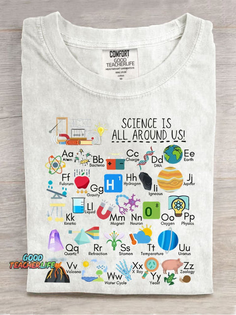 Science Is All Around Us Periodic Table Casual Print T-shirt