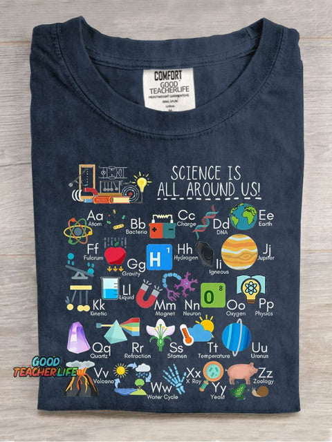 Science Is All Around Us Periodic Table Casual Print T-shirt