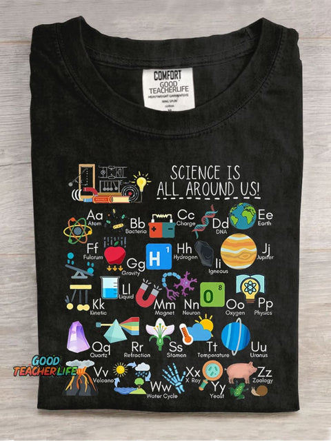 Science Is All Around Us Periodic Table Casual Print T-shirt