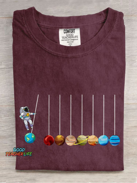 Funny Planets Planetary System Solar Teacher Casual Print T-shirt