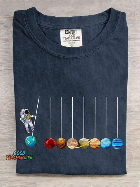 Funny Planets Planetary System Solar Teacher Casual Print T-shirt