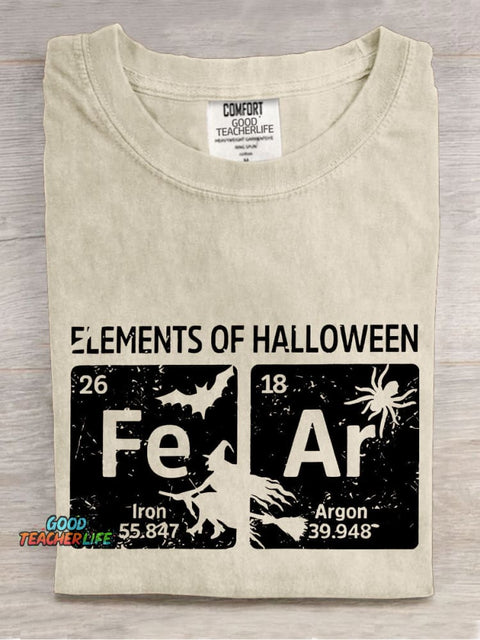 Elements Of Halloween Teacher Casual Print T-shirt