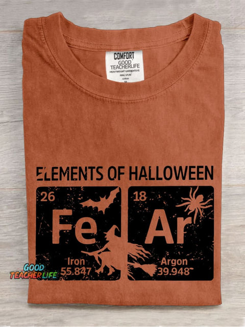 Elements Of Halloween Teacher Casual Print T-shirt
