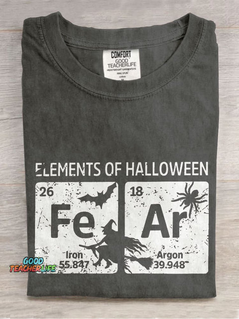 Elements Of Halloween Teacher Casual Print T-shirt