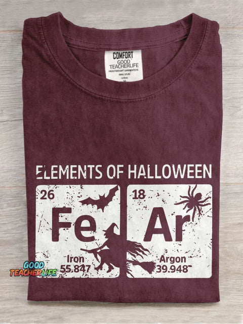 Elements Of Halloween Teacher Casual Print T-shirt