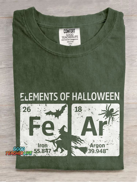 Elements Of Halloween Teacher Casual Print T-shirt