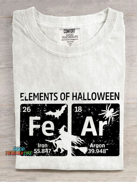 Elements Of Halloween Teacher Casual Print T-shirt
