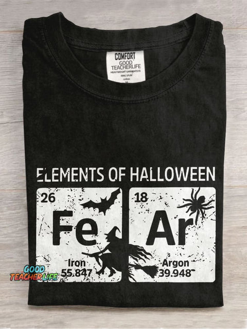 Elements Of Halloween Teacher Casual Print T-shirt