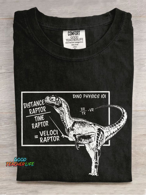 Dino Physics Teacher Casual Print T-shirt
