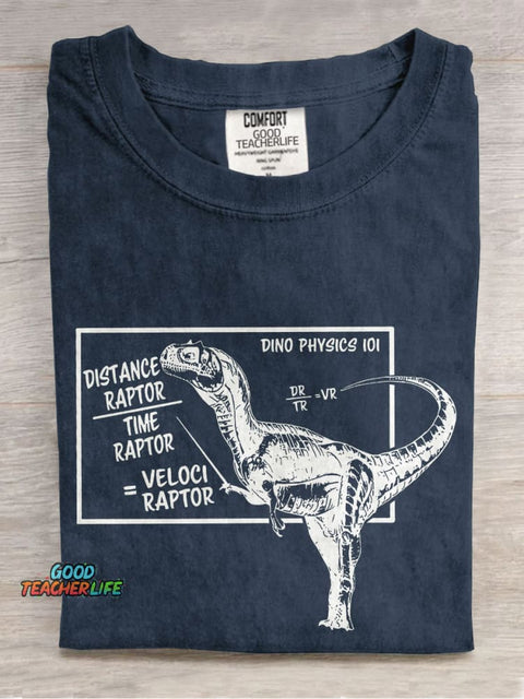 Dino Physics Teacher Casual Print T-shirt