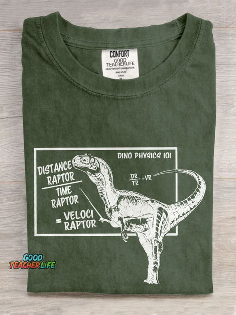 Dino Physics Teacher Casual Print T-shirt