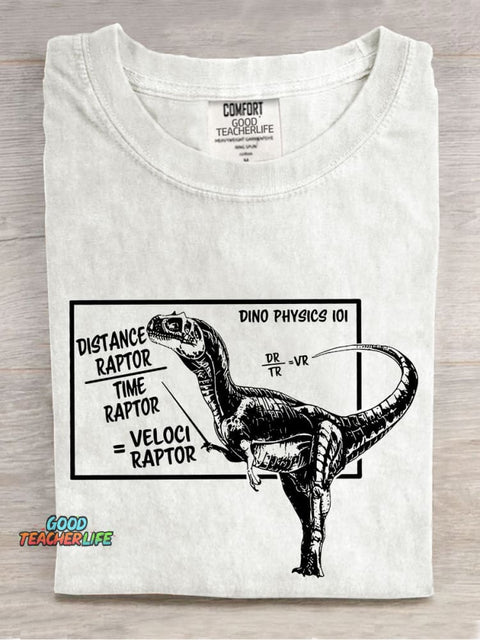 Dino Physics Teacher Casual Print T-shirt
