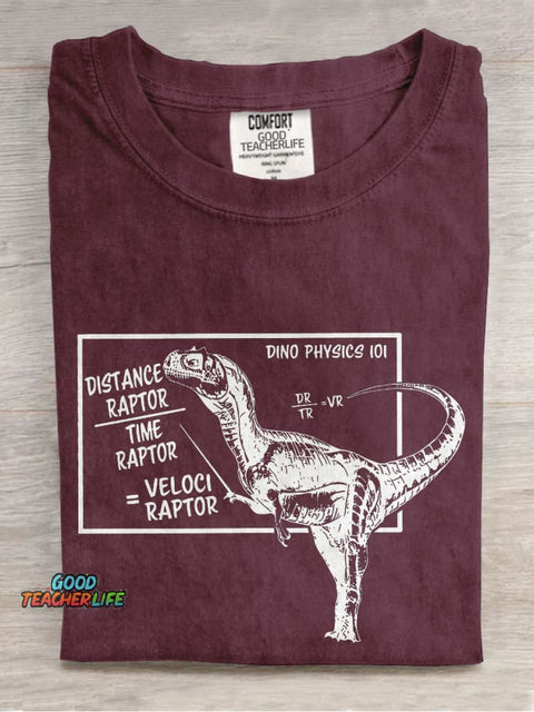 Dino Physics Teacher Casual Print T-shirt