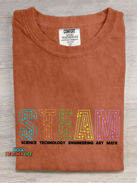STEAM Science Technology Engineering Art Math Teacher Casual Print T-shirt