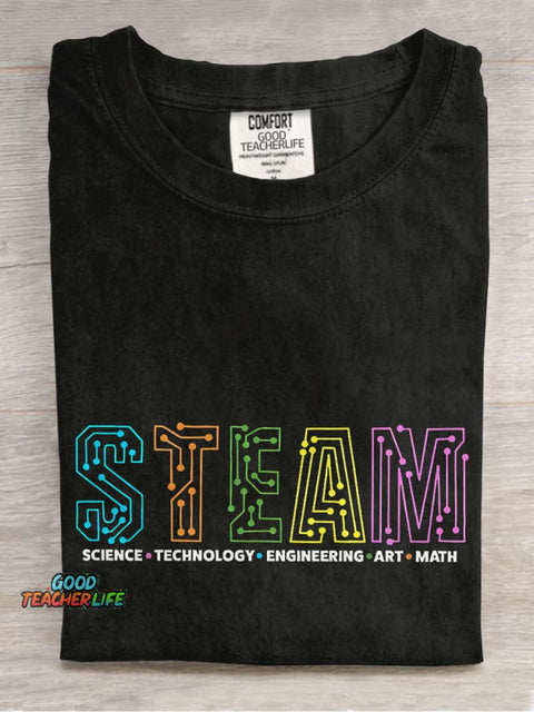 STEAM Science Technology Engineering Art Math Teacher Casual Print T-shirt