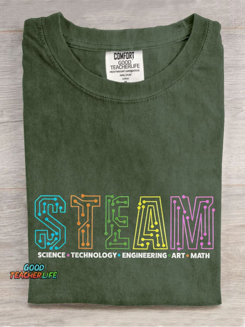 STEAM Science Technology Engineering Art Math Teacher Casual Print T-shirt