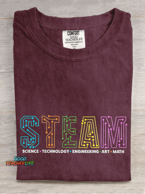 STEAM Science Technology Engineering Art Math Teacher Casual Print T-shirt