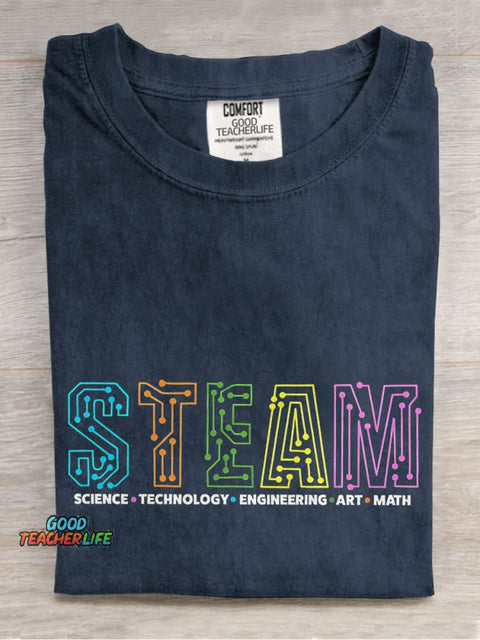 STEAM Science Technology Engineering Art Math Teacher Casual Print T-shirt