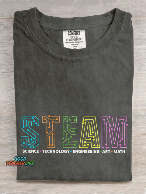 STEAM Science Technology Engineering Art Math Teacher Casual Print T-shirt