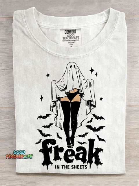 Funny Halloween Sheet Ghost Casual Print T-shirt