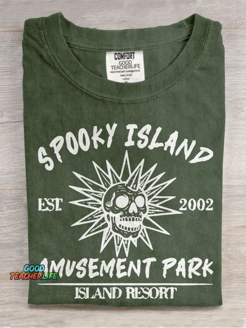 Spooky Island Casual Print T-shirt