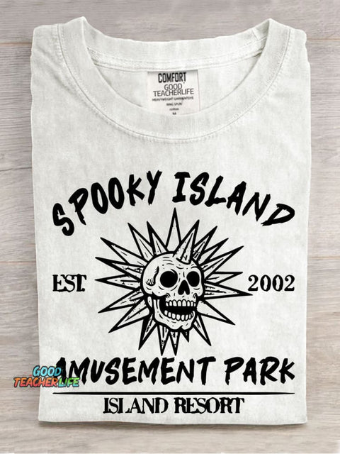 Spooky Island Casual Print T-shirt