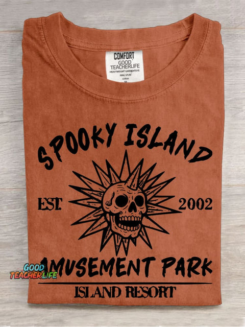 Spooky Island Casual Print T-shirt