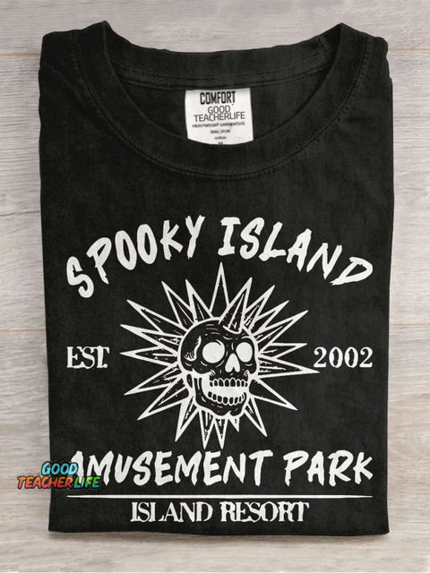 Spooky Island Casual Print T-shirt