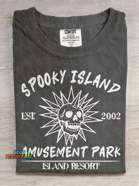 Spooky Island Casual Print T-shirt