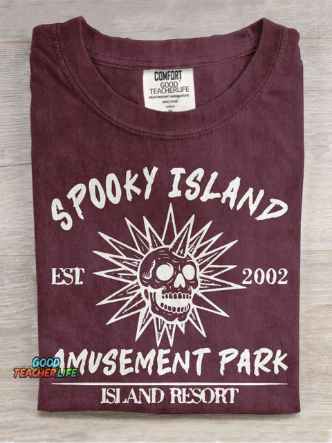 Spooky Island Casual Print T-shirt