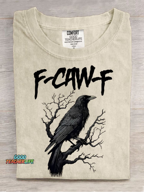 F-Caw-F Funny Crow Black Crow Moonlit Raven Casual Print T-shirt