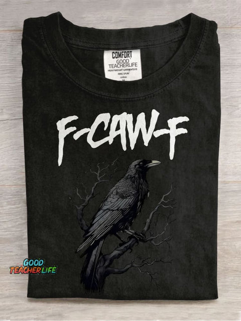 F-Caw-F Funny Crow Black Crow Moonlit Raven Casual Print T-shirt