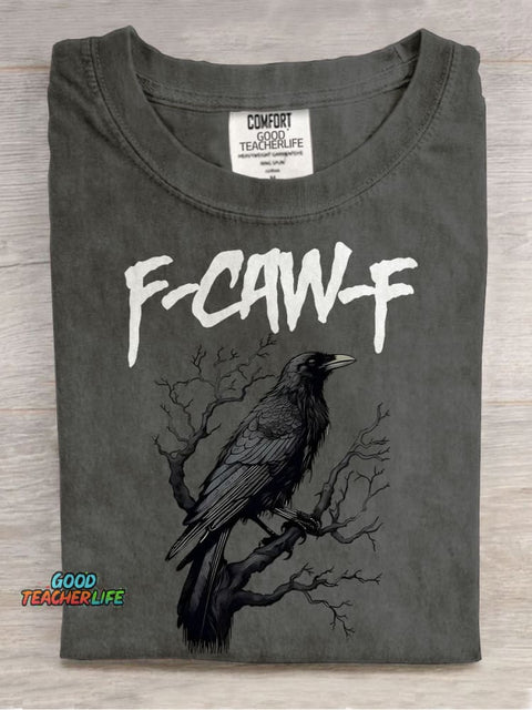F-Caw-F Funny Crow Black Crow Moonlit Raven Casual Print T-shirt