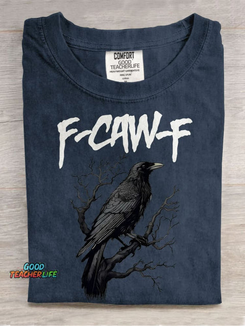 F-Caw-F Funny Crow Black Crow Moonlit Raven Casual Print T-shirt