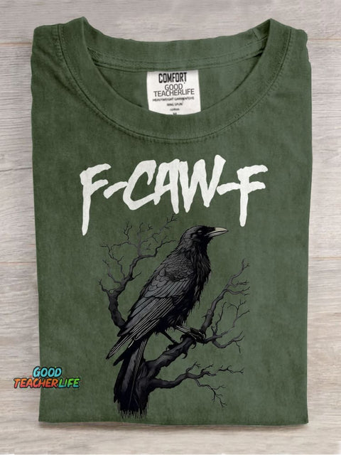 F-Caw-F Funny Crow Black Crow Moonlit Raven Casual Print T-shirt