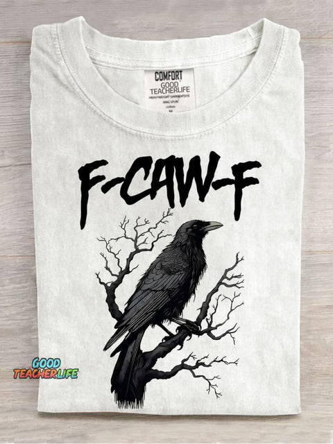 F-Caw-F Funny Crow Black Crow Moonlit Raven Casual Print T-shirt