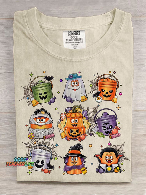 Spooky Nuggets Halloween Funny Chicken Nuggets Casual Print T-shirt
