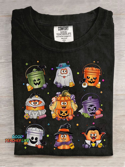 Spooky Nuggets Halloween Funny Chicken Nuggets Casual Print T-shirt